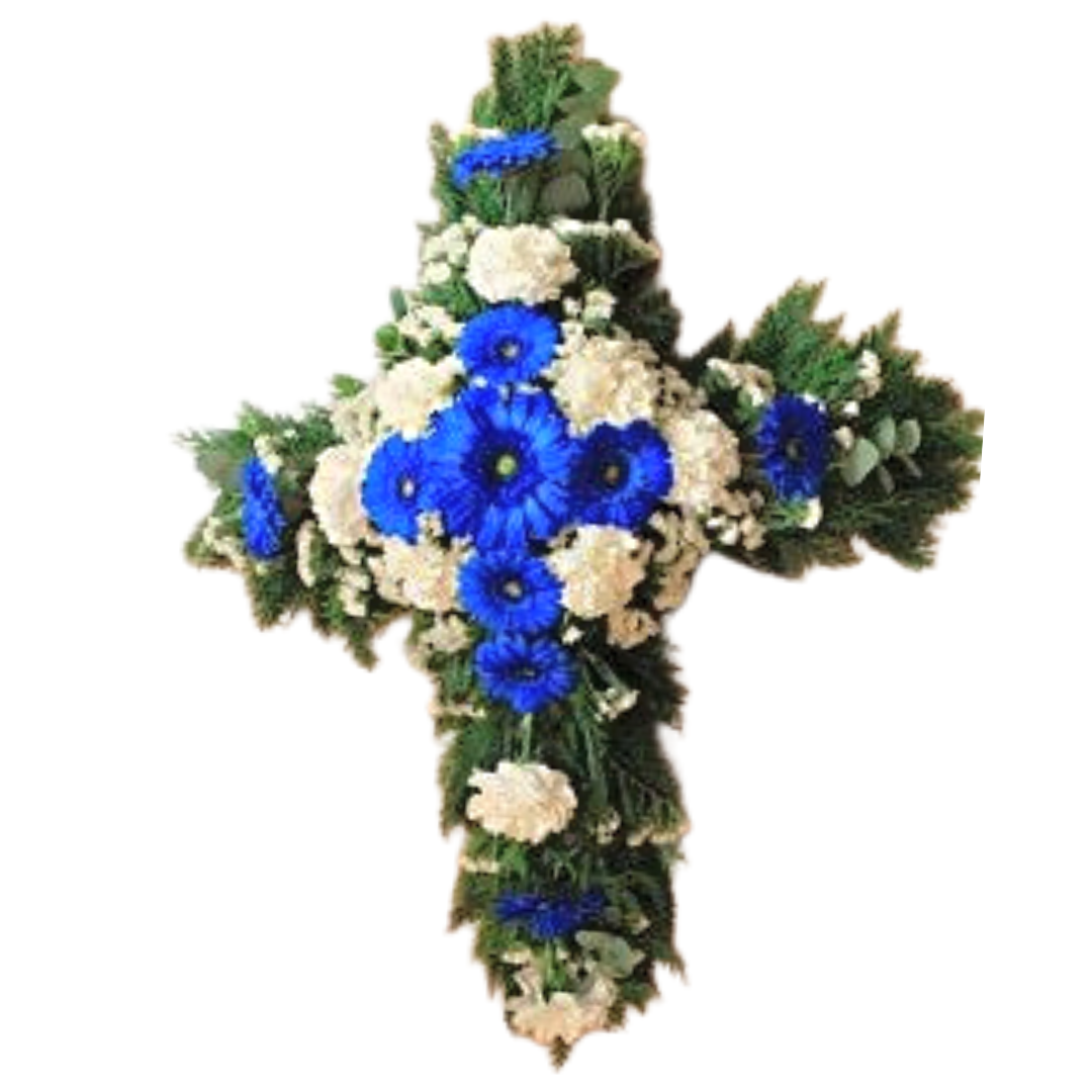 Útfararkross blár og hvítur - Reykjavíkurblóm