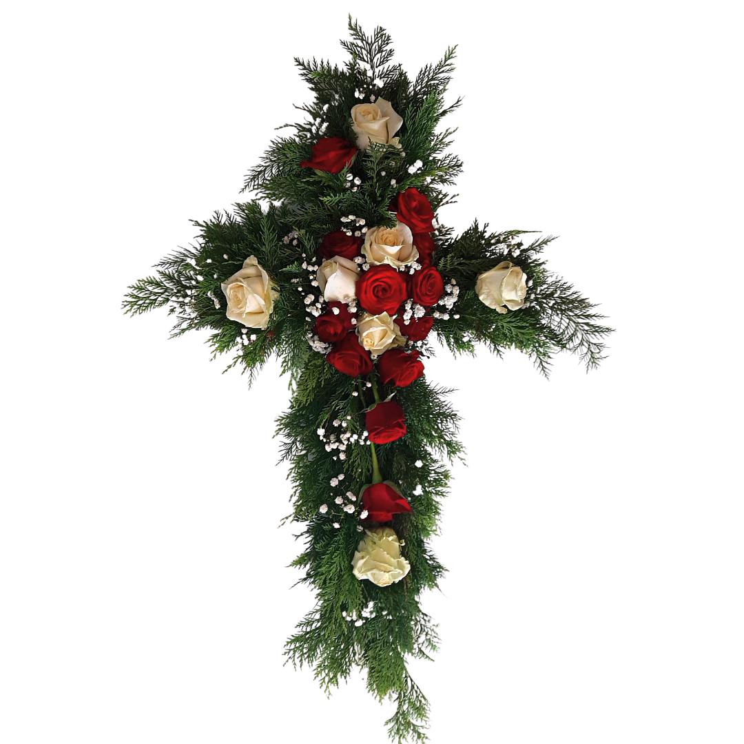 Útfararkross rauður og hvítur - Reykjavíkurblóm